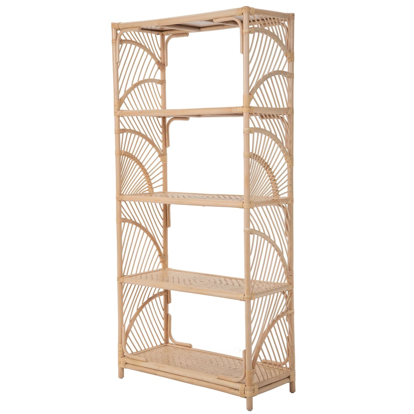 5-Tier Rattan Bookshelf with Elegant Fan Design
