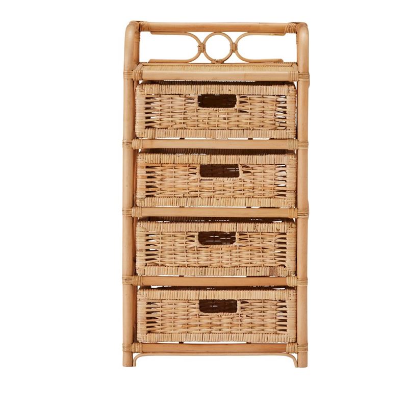 4-Drawer Rattan Storage Cabinet with Wicker Baskets