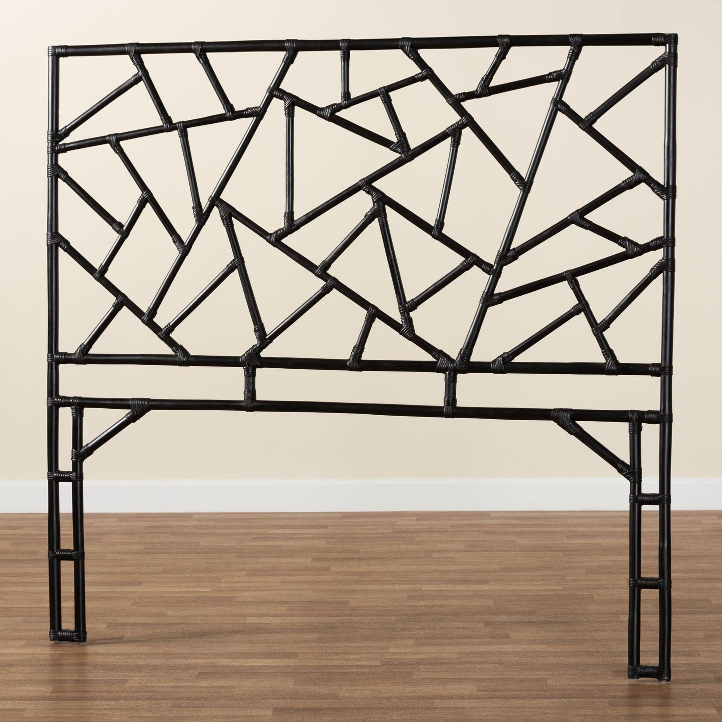 Black Geometric Rattan Headboard with Modern Design