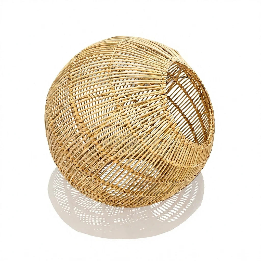Aesthetic Spherical Rattan Pendant Light Shade / Handwoven Globe Hollow Hanging Ceiling Lamp Cover