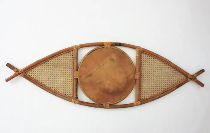 Fish-Shaped Rattan Mirror with Cane Weave Design – Unique Handcrafted Wall Décor