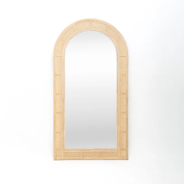 Arched Rattan Standing Mirror with Woven Frame