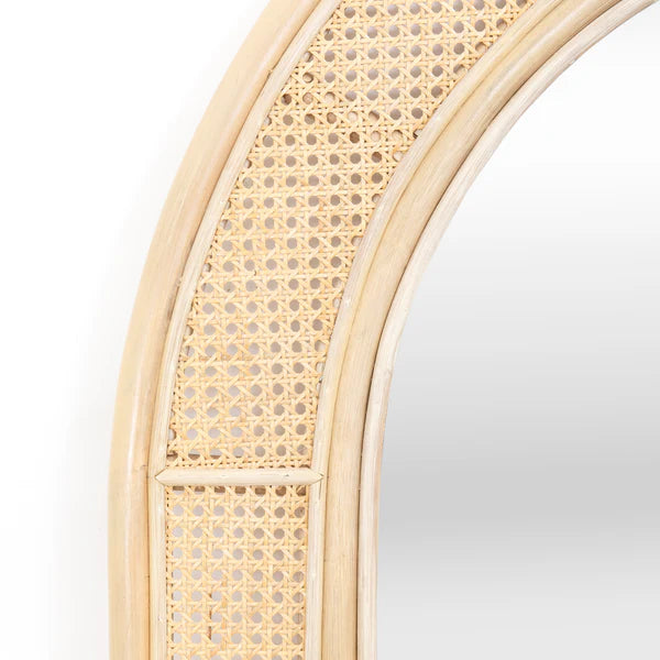 Arched Rattan Standing Mirror with Woven Frame