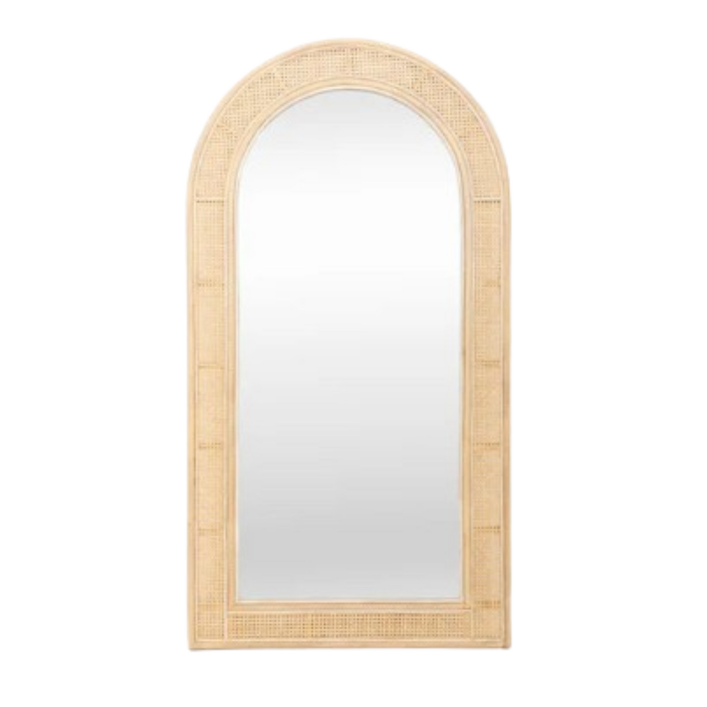 Arched Rattan Standing Mirror with Woven Frame