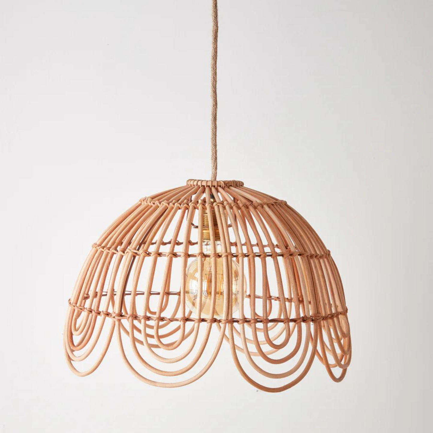 Natural Rattan Bell Pendant – Handwoven Floral Inspired Ceiling Light