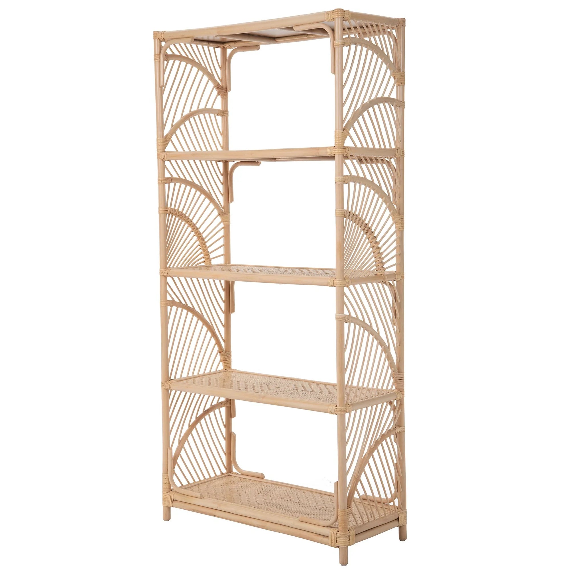 5-Tier Rattan Bookshelf with Elegant Fan Design
