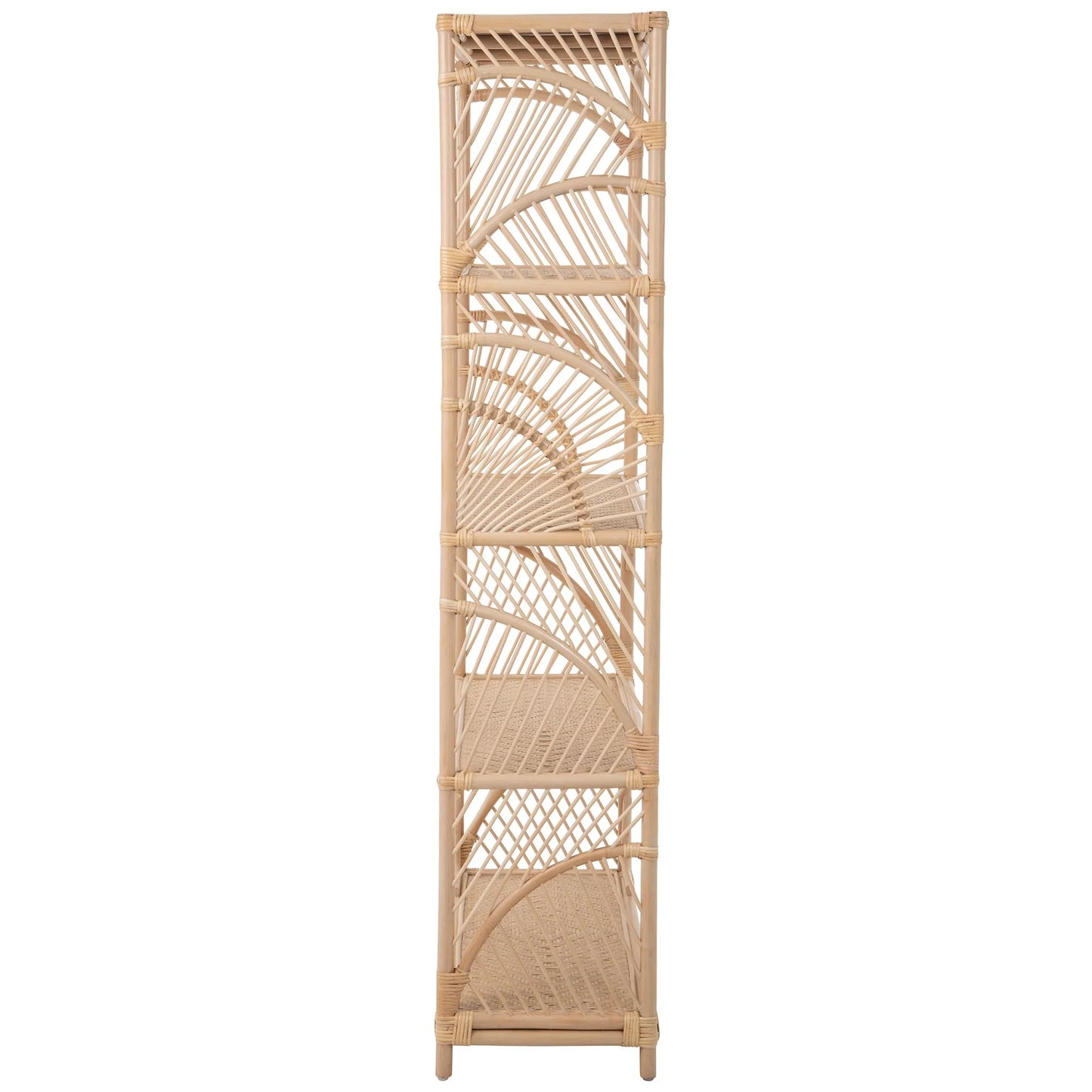 5-Tier Rattan Bookshelf with Elegant Fan Design