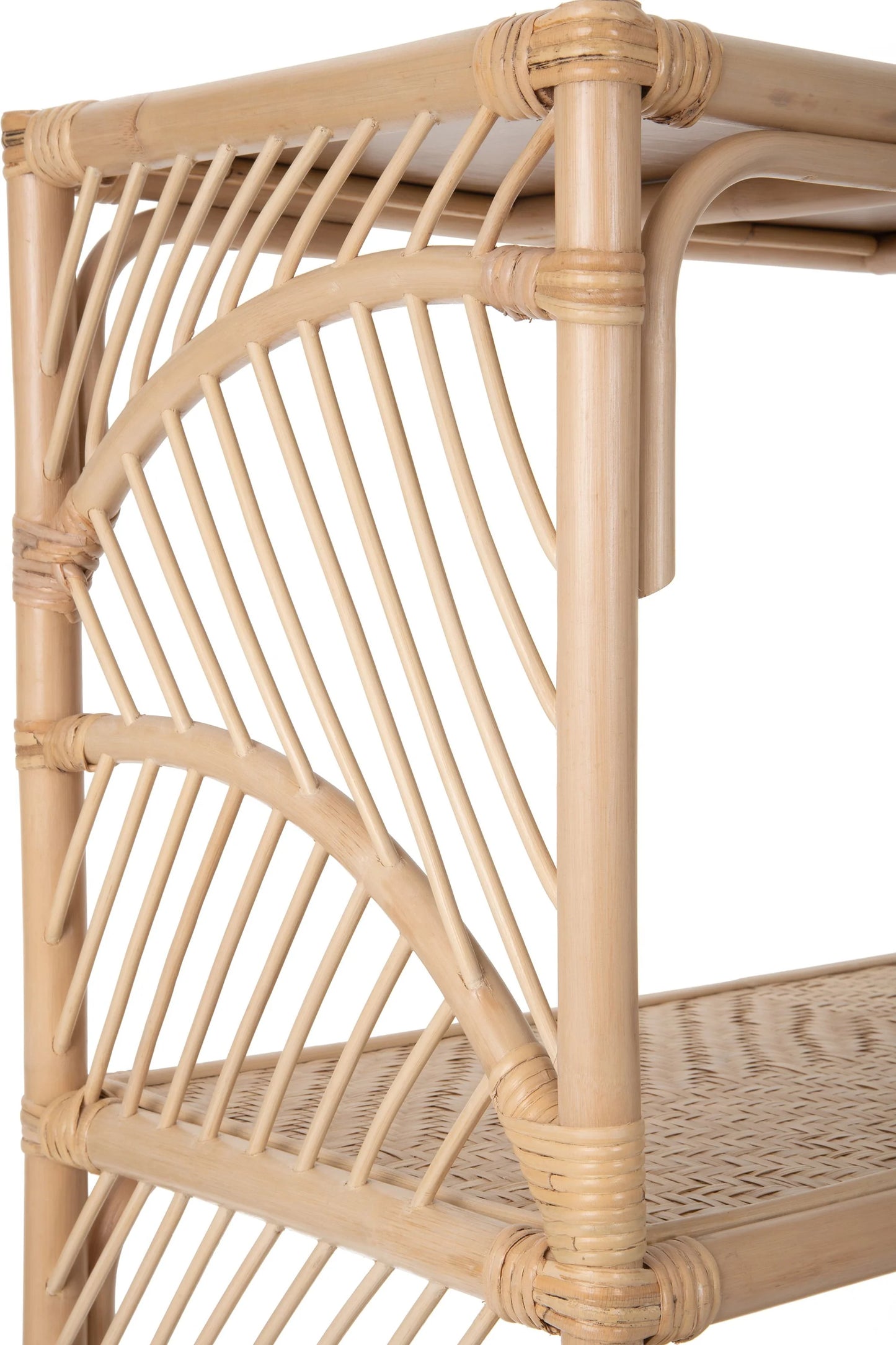 5-Tier Rattan Bookshelf with Elegant Fan Design