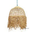 Handcrafted Woven Rattan Pendant Light Shade / Luxury Boho Dome Lampshade with Natural Agel Palm Fiber Fringe and Coastal Grass Chandelier Accent