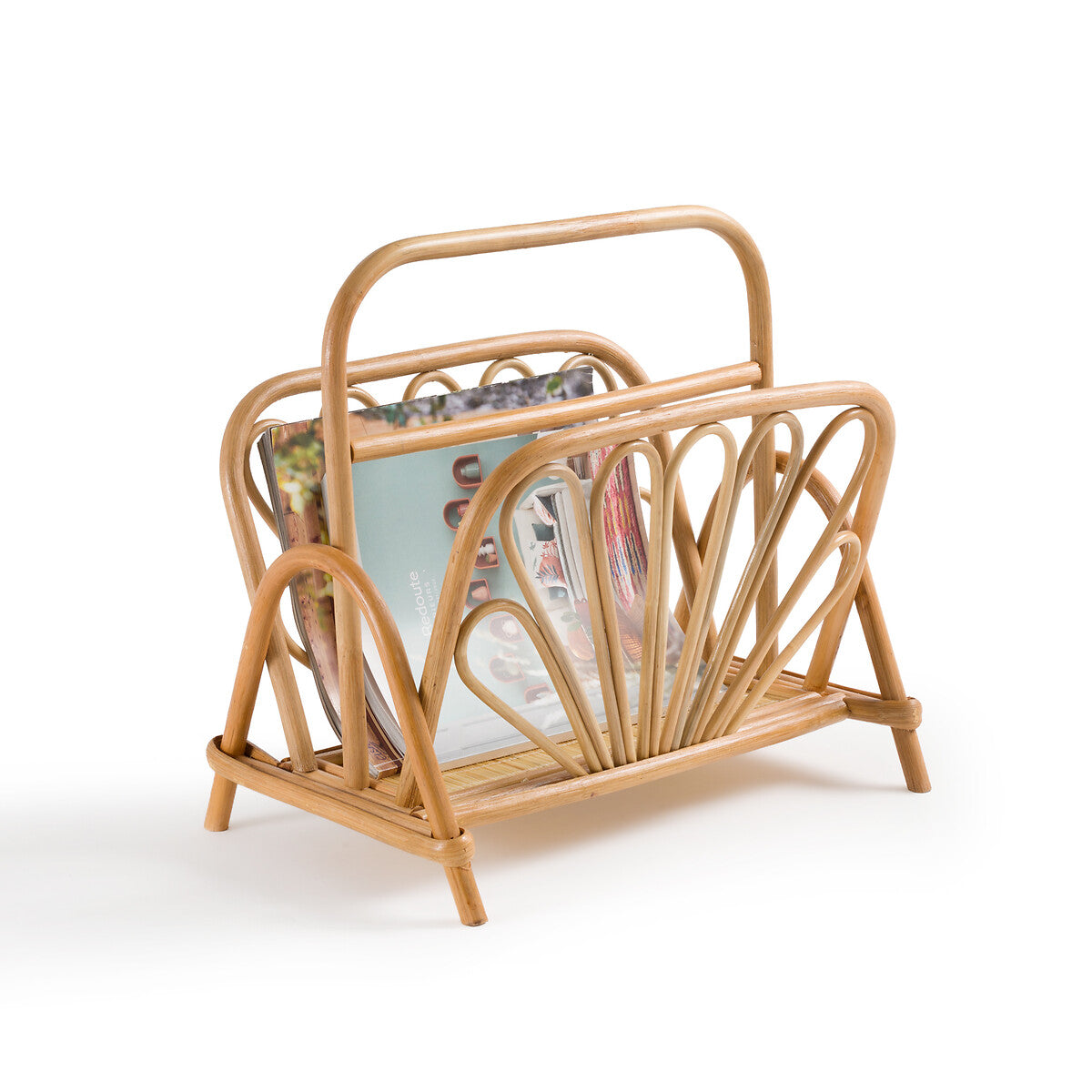 Handcrafted Rattan Magazine Rack with Elegant Fan Design