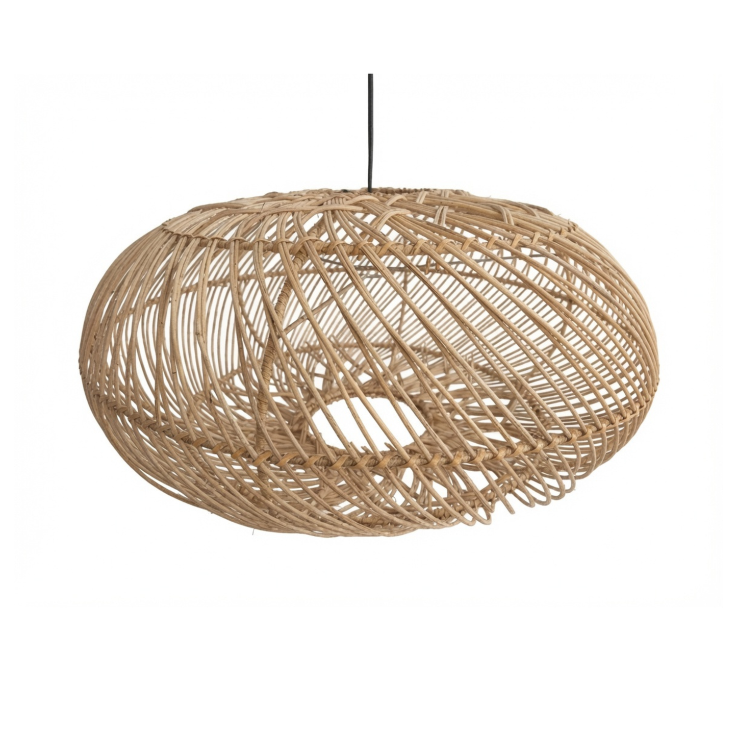 Aesthetic Oval Rattan Pendant Light Shade Modern Handwoven Natural Rattan Hanging Lamp Cover