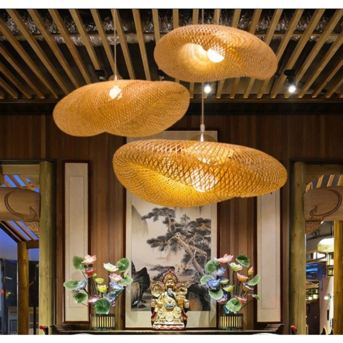 Wave Rattan Pendant Light – S-Curve Woven Bamboo Chandelier