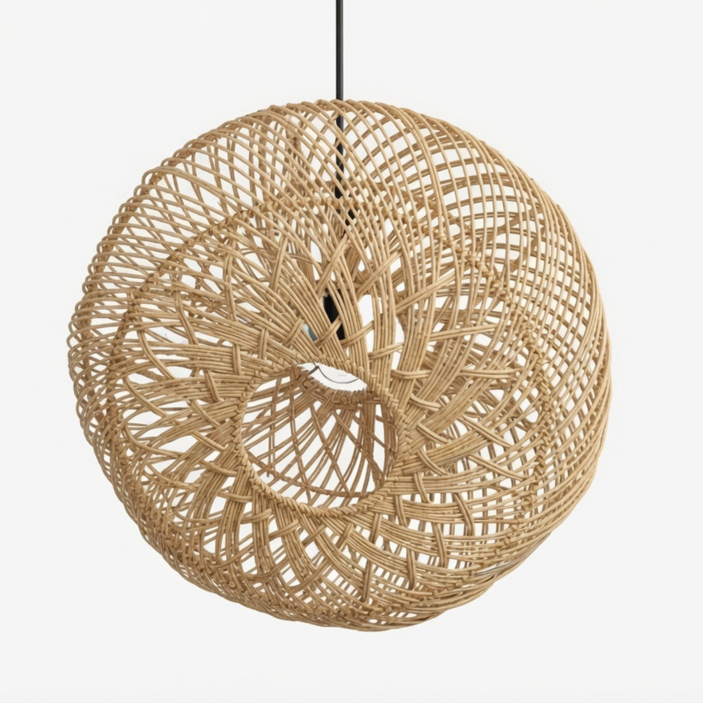 Aesthetic Oval Rattan Pendant Light Shade Modern Handwoven Natural Rattan Hanging Lamp Cover