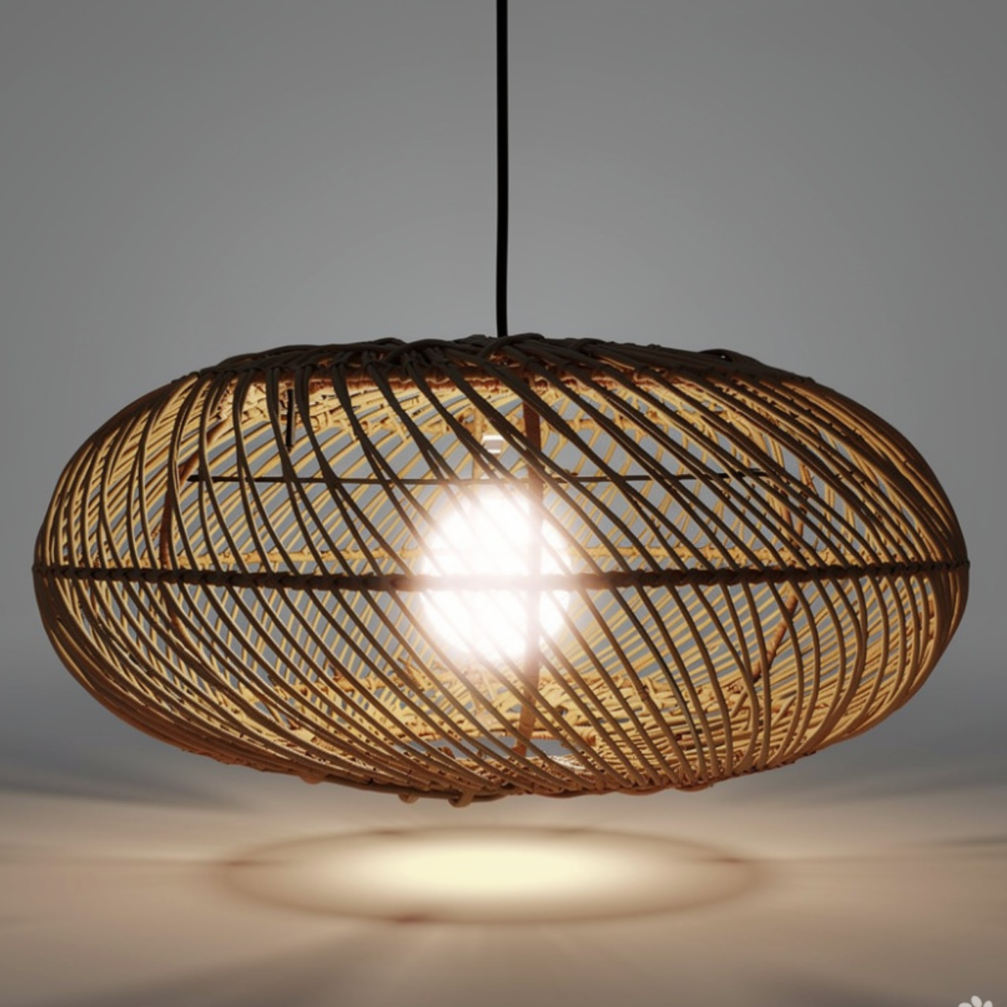 Aesthetic Oval Rattan Pendant Light Shade Modern Handwoven Natural Rattan Hanging Lamp Cover
