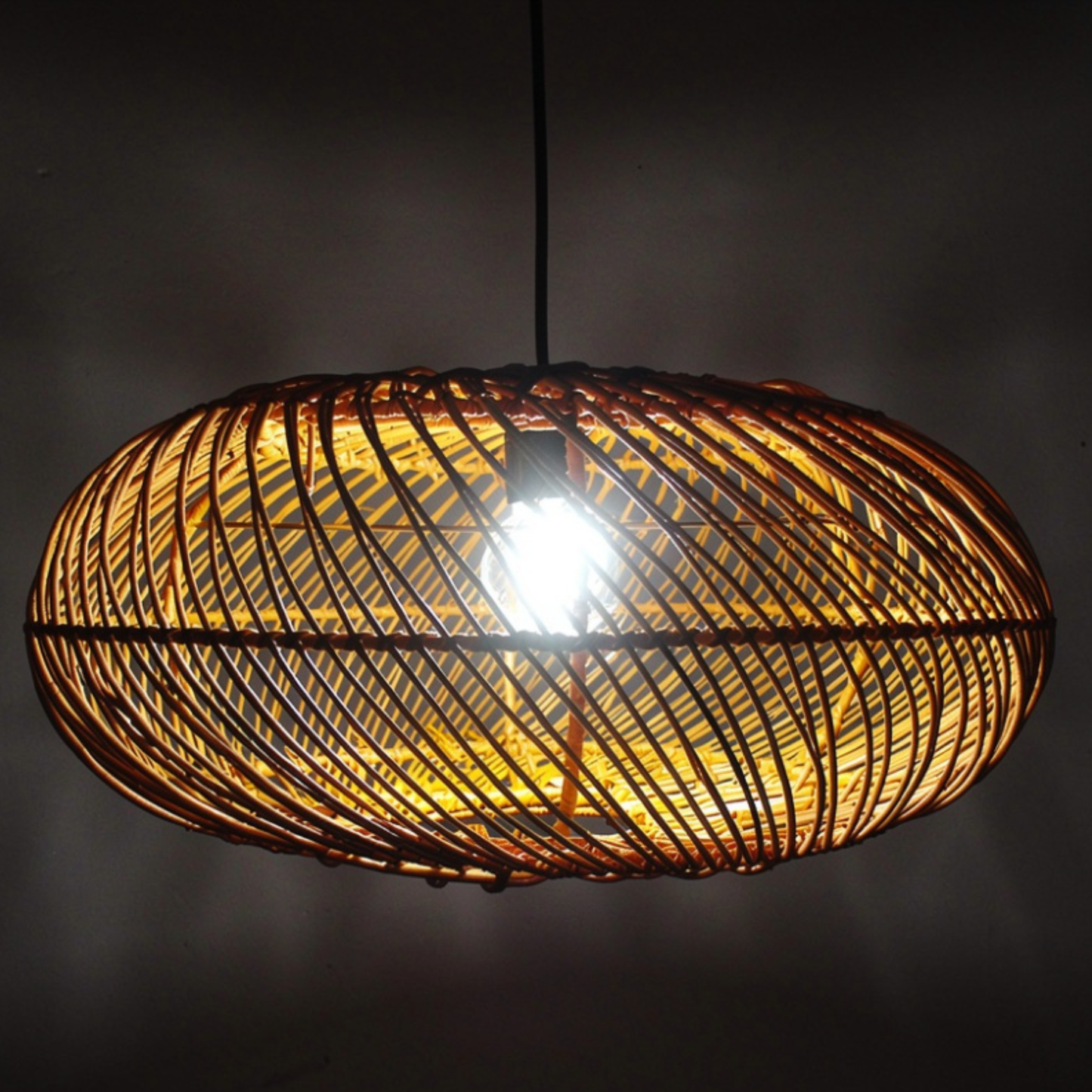 Aesthetic Oval Rattan Pendant Light Shade Modern Handwoven Natural Rattan Hanging Lamp Cover