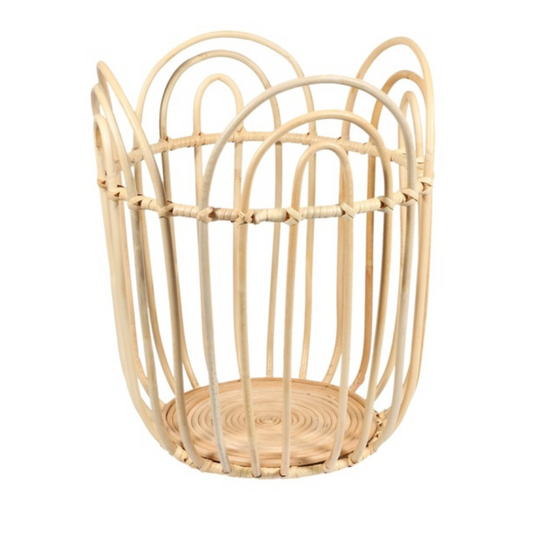 Scalloped Rattan Storage Basket – Petal Edge Woven Organizer