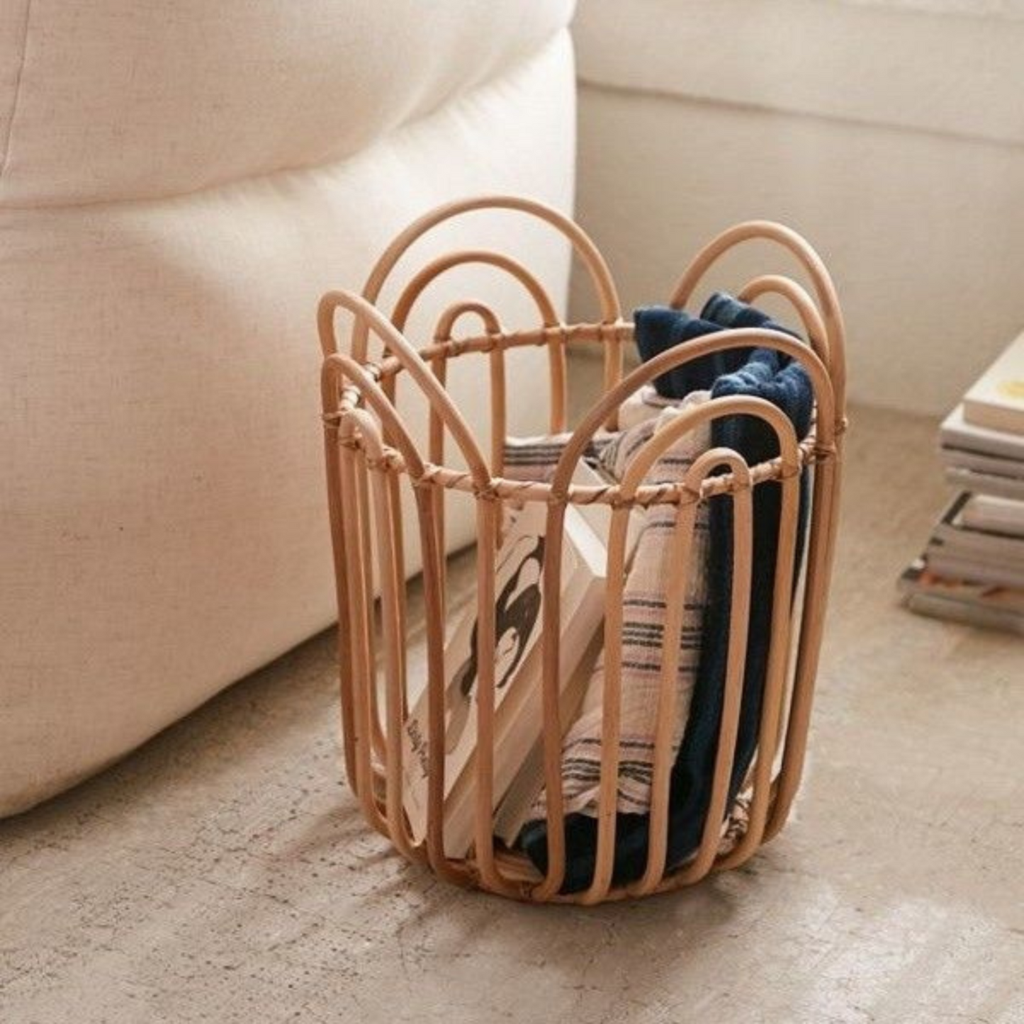 Scalloped Rattan Storage Basket – Petal Edge Woven Organizer