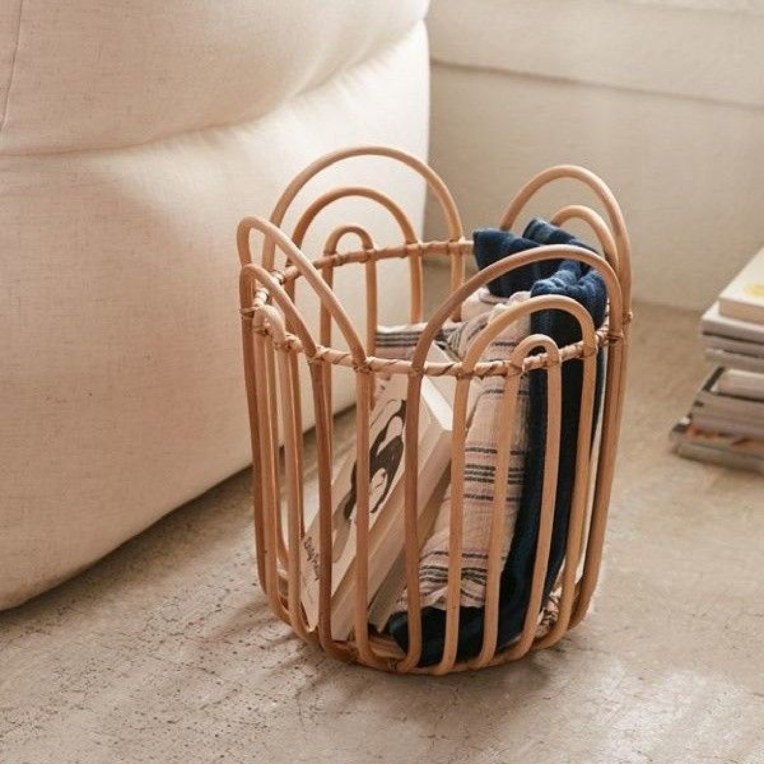 Scalloped Rattan Storage Basket – Petal Edge Woven Organizer