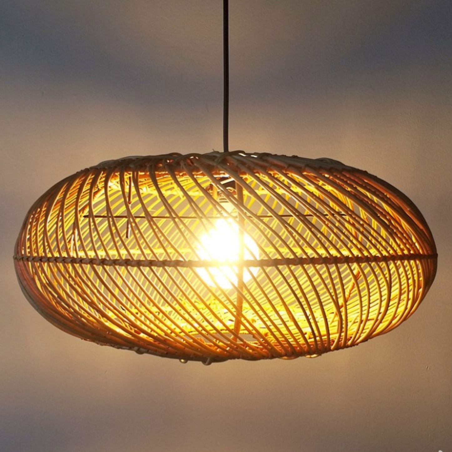Aesthetic Oval Rattan Pendant Light Shade Modern Handwoven Natural Rattan Hanging Lamp Cover