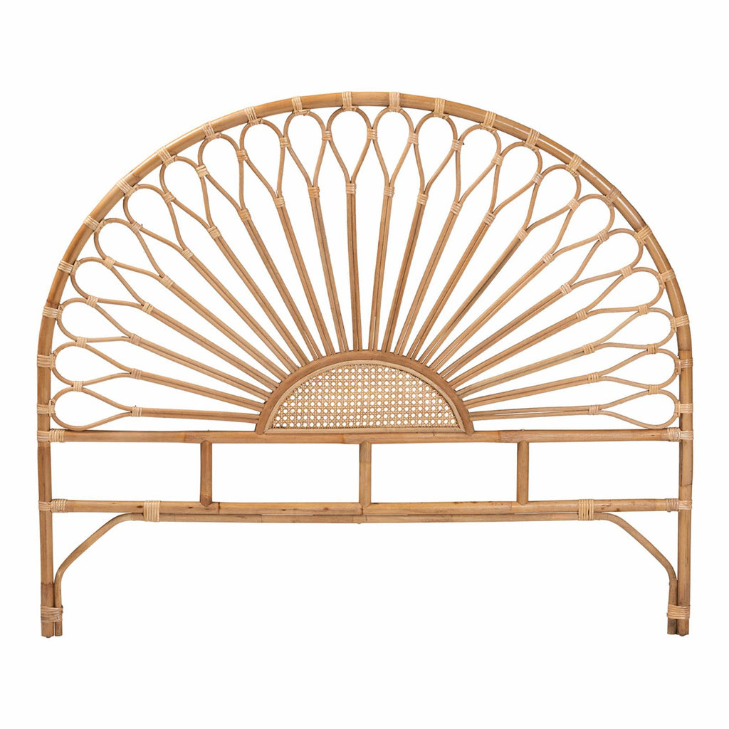 Bohemian Natural Rattan Headboard with Sunrise Design