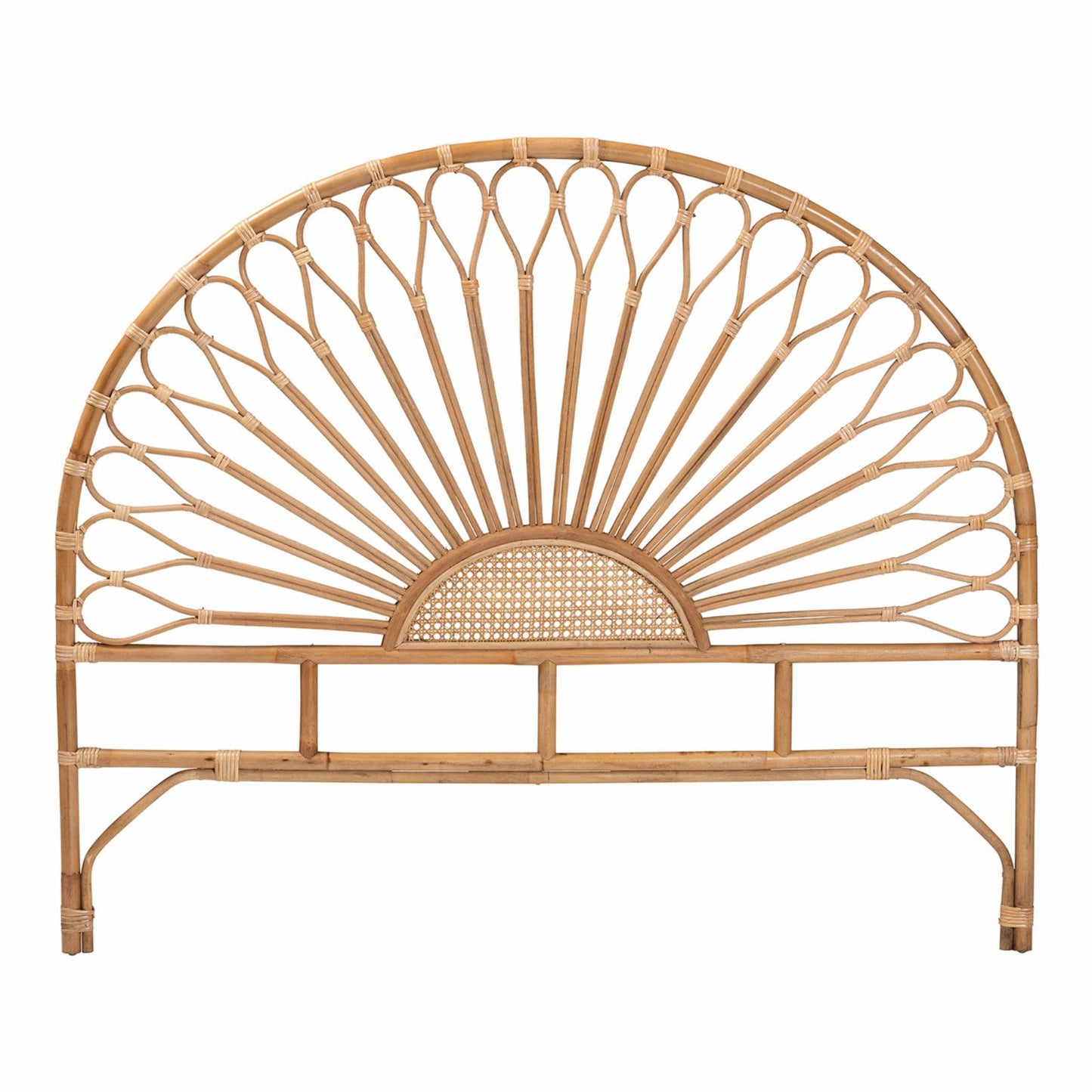 Bohemian Natural Rattan Headboard with Sunrise Design