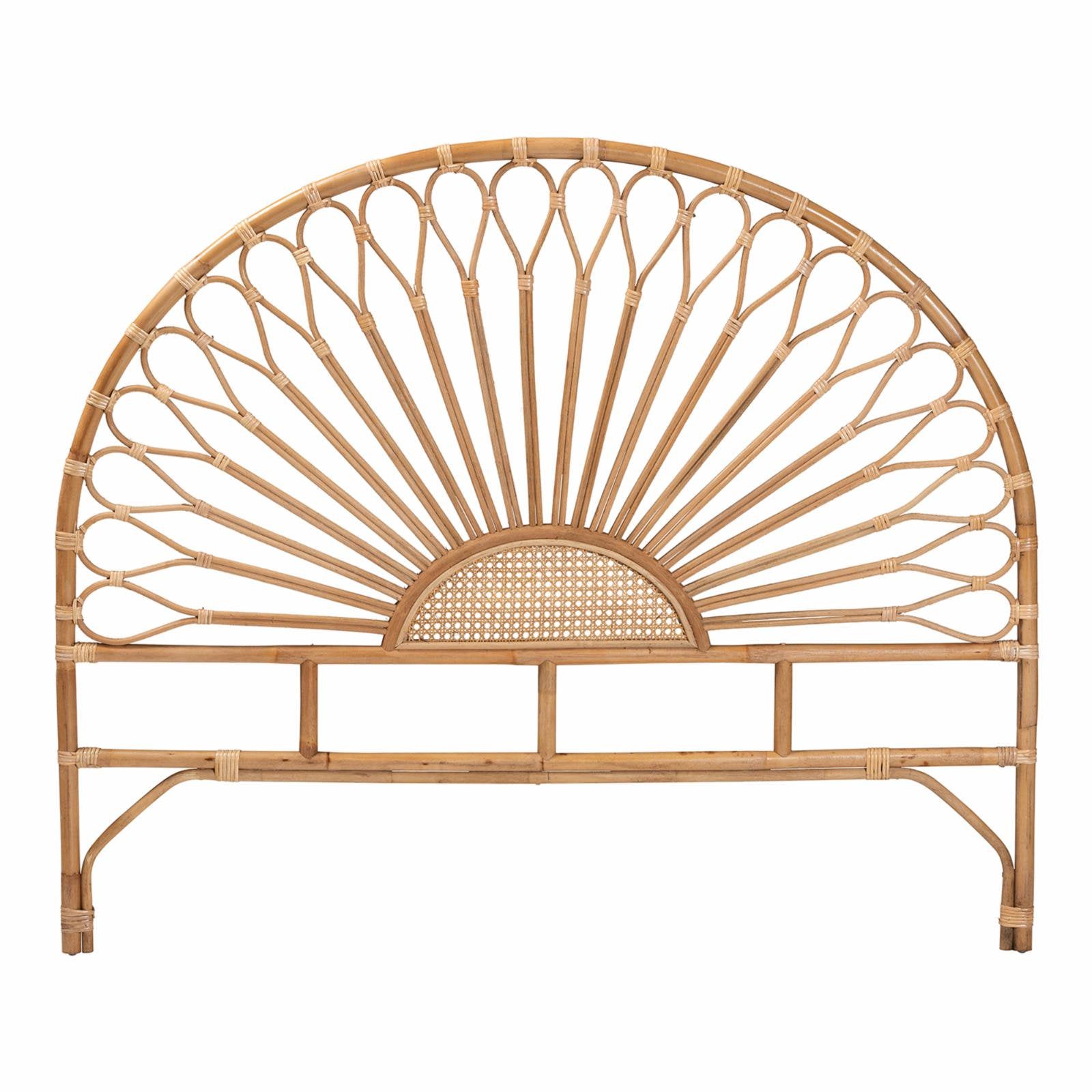 Bohemian Natural Rattan Headboard with Sunrise Design