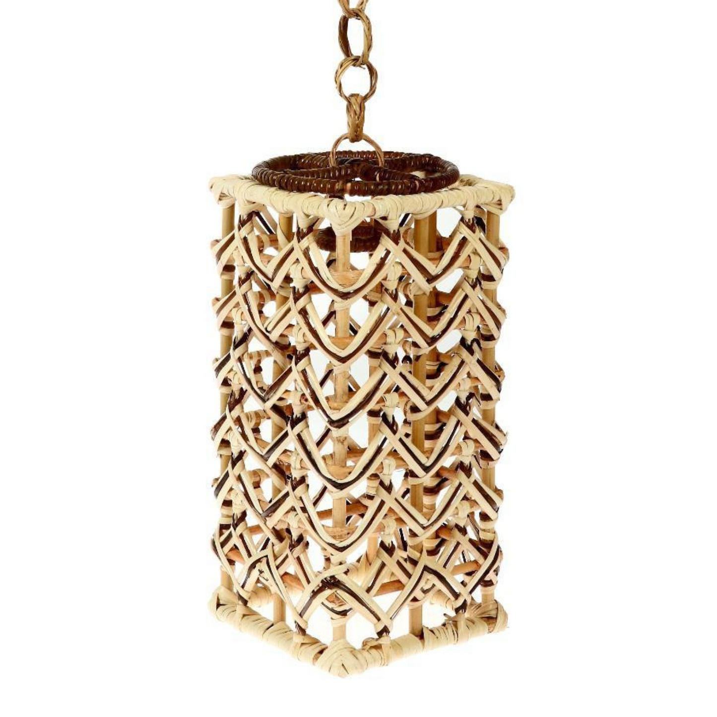 Rustic Tower Rattan Lampshade – Tribal Pattern Hanging Light