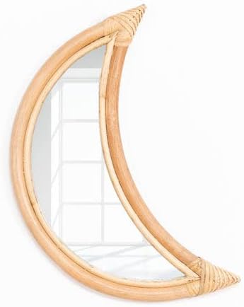Boho Crescent Moon Rattan Mirror – Natural Wall Decor