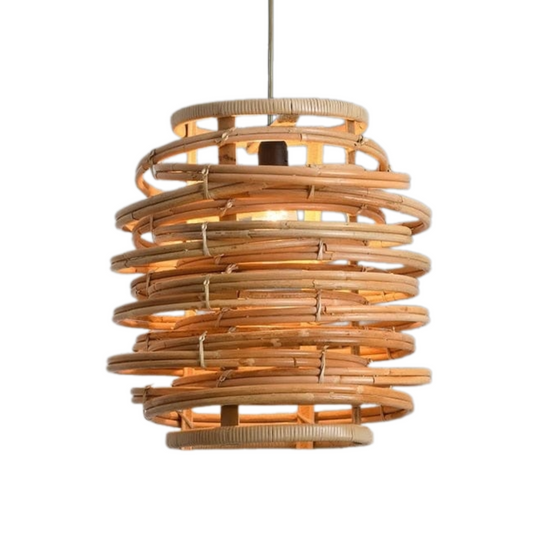 Handcrafted Layered Rattan Pendant Light.