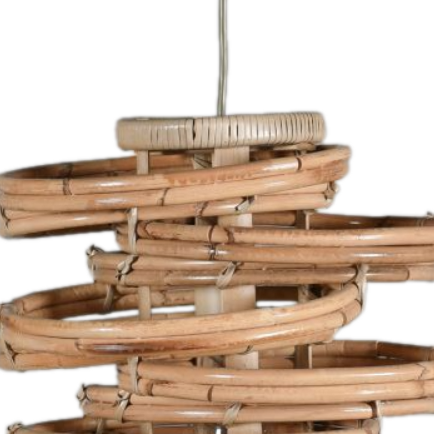 Handcrafted Layered Rattan Pendant Light.