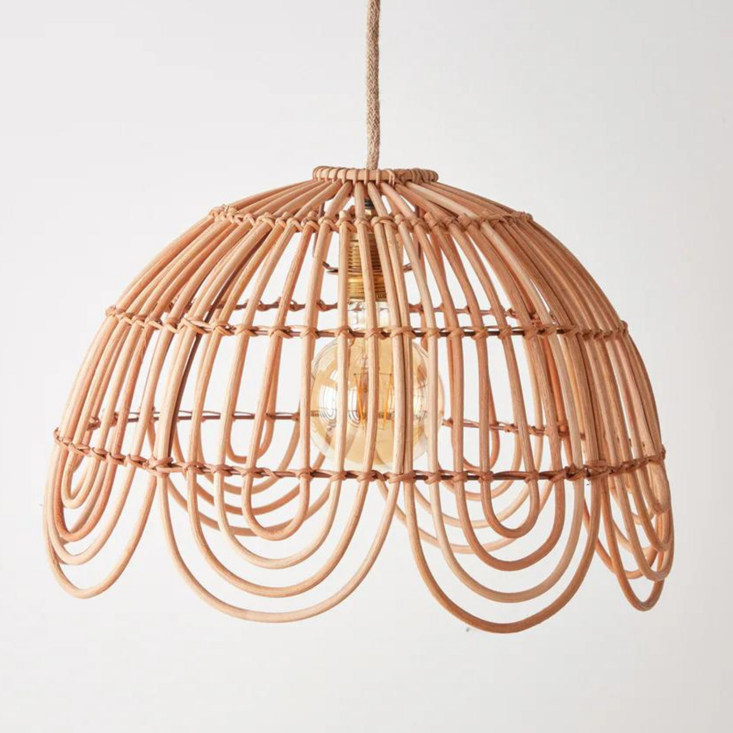 Natural Rattan Bell Pendant – Handwoven Floral Inspired Ceiling Light