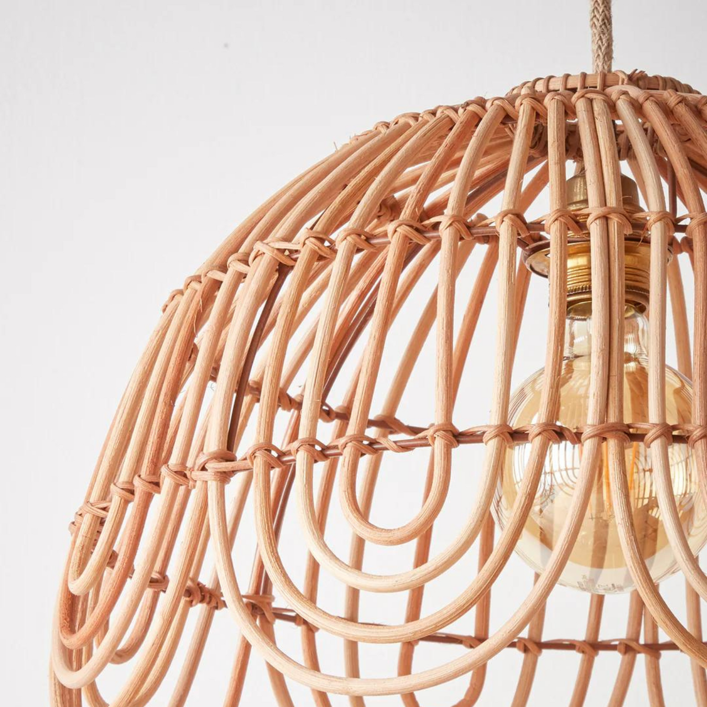Natural Rattan Bell Pendant – Handwoven Floral Inspired Ceiling Light