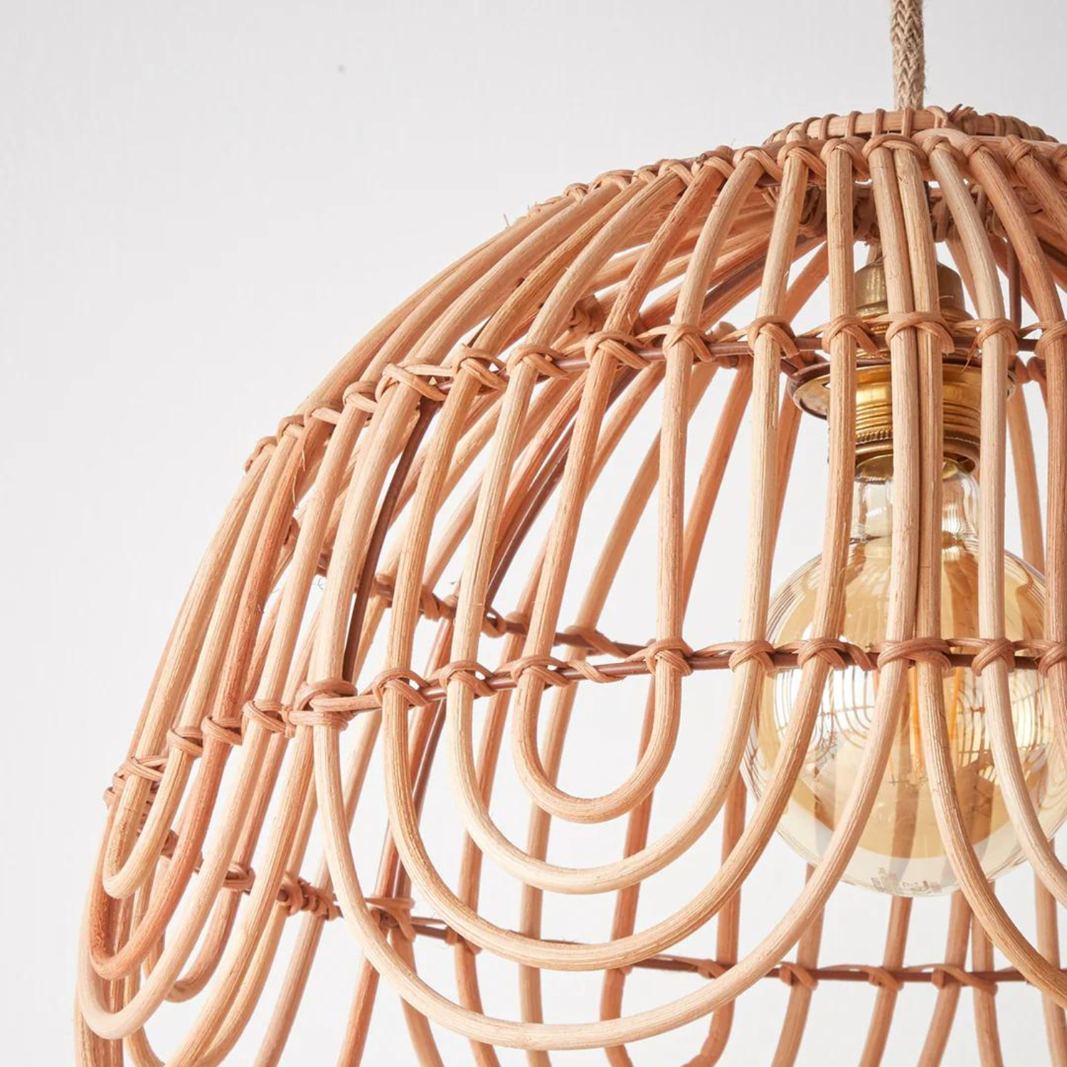 Natural Rattan Bell Pendant – Handwoven Floral Inspired Ceiling Light