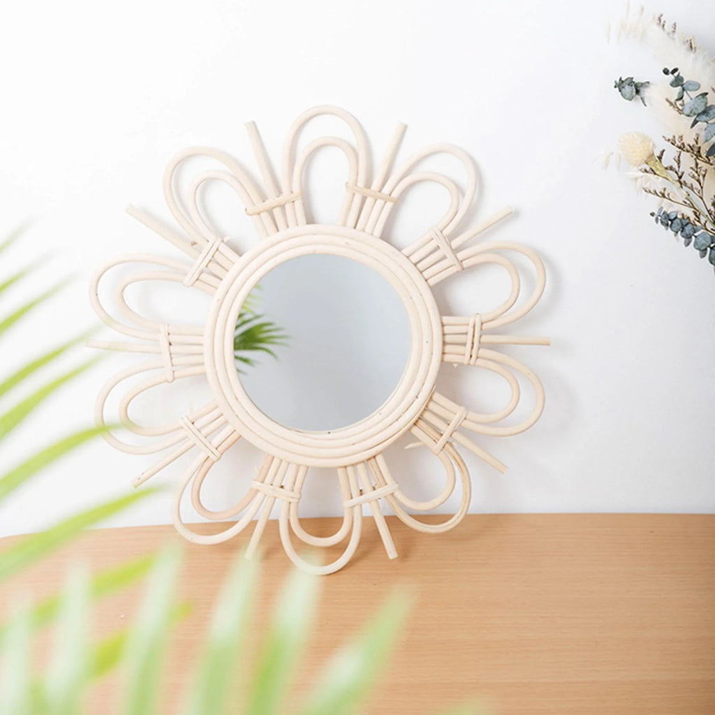 Boho Chic Rattan Flower Wall Mirror