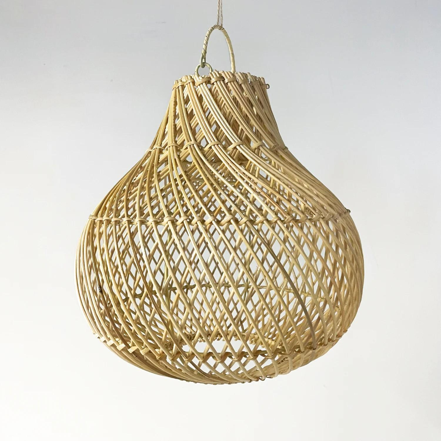Artisan Open-Weave Rattan Pendant – Tropical Pear-Shaped Lampshade
