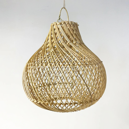 Artisan Open-Weave Rattan Pendant – Tropical Pear-Shaped Lampshade