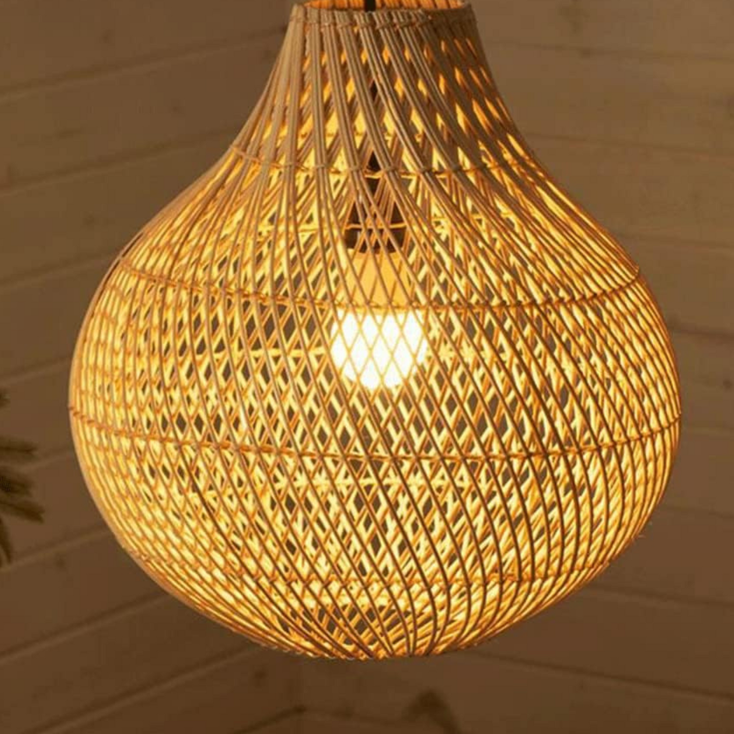 Artisan Open-Weave Rattan Pendant – Tropical Pear-Shaped Lampshade