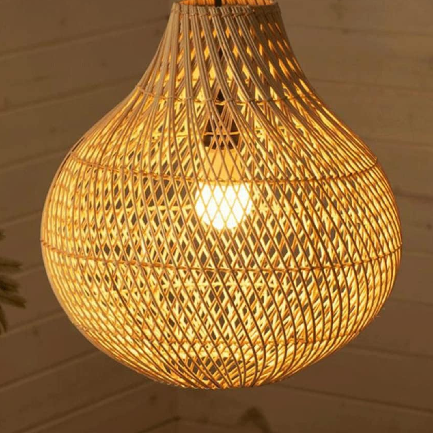 Artisan Open-Weave Rattan Pendant – Tropical Pear-Shaped Lampshade