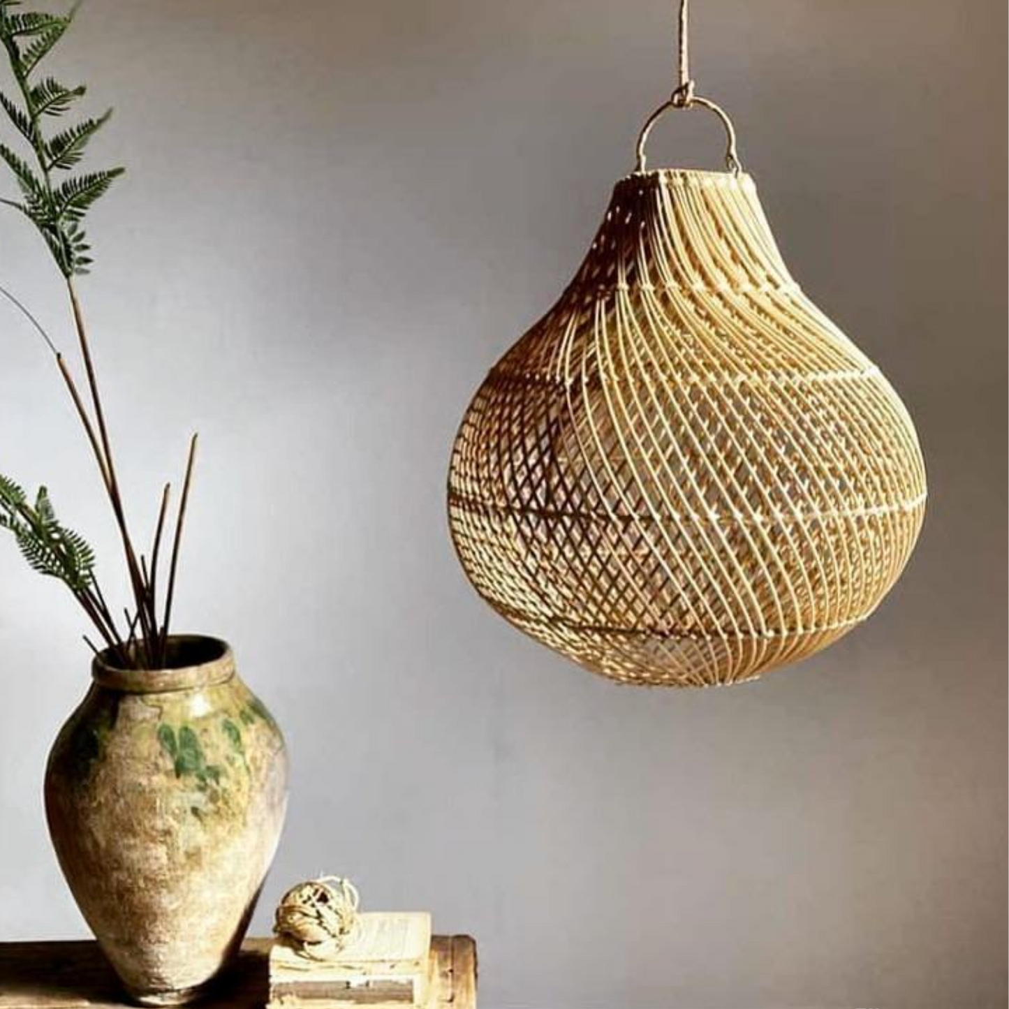 Artisan Open-Weave Rattan Pendant – Tropical Pear-Shaped Lampshade