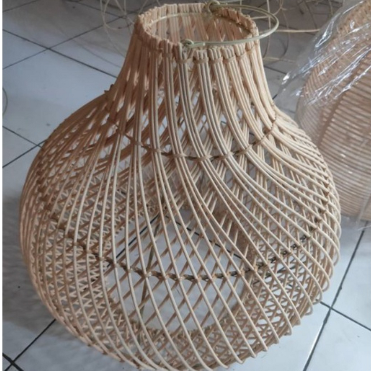 Artisan Open-Weave Rattan Pendant – Tropical Pear-Shaped Lampshade