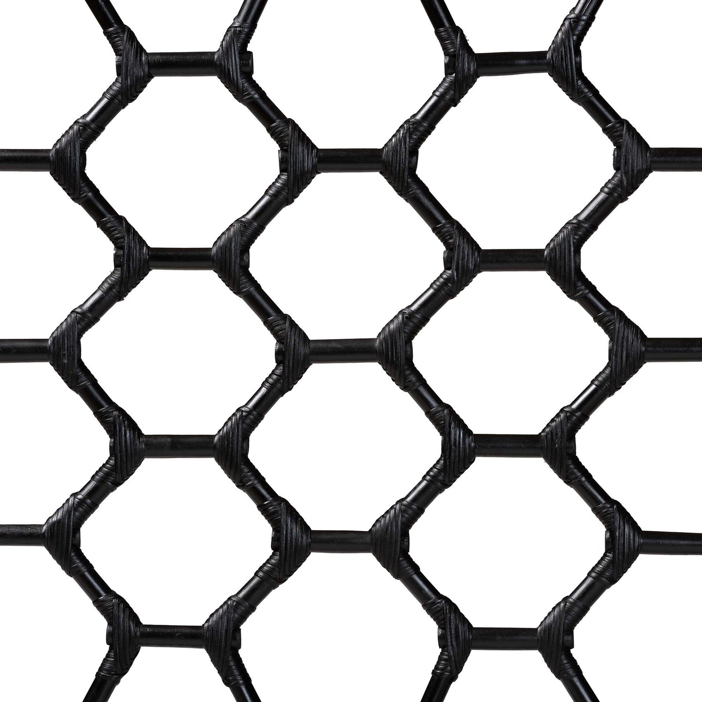 Black Rattan Headboard with Hexagonal Lattice Design