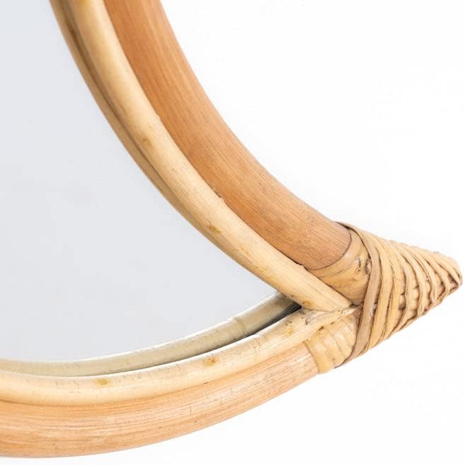 Boho Crescent Moon Rattan Mirror – Natural Wall Decor