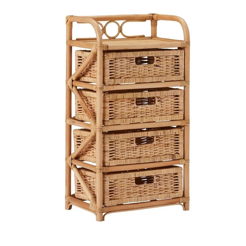 4-Drawer Rattan Storage Cabinet with Wicker Baskets
