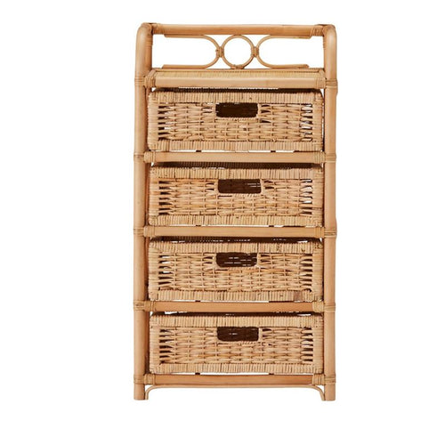 4-Drawer Rattan Storage Cabinet with Wicker Baskets