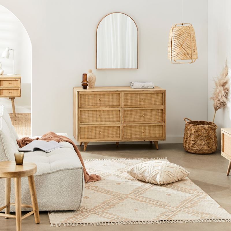 6-Drawer Rattan Chest with Solid Wood Frame