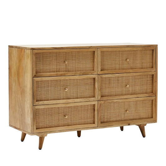 6-Drawer Rattan Chest with Solid Wood Frame