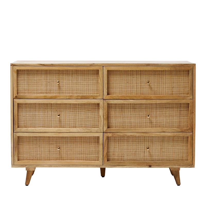 6-Drawer Rattan Chest with Solid Wood Frame