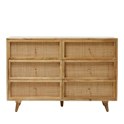 6-Drawer Rattan Chest with Solid Wood Frame