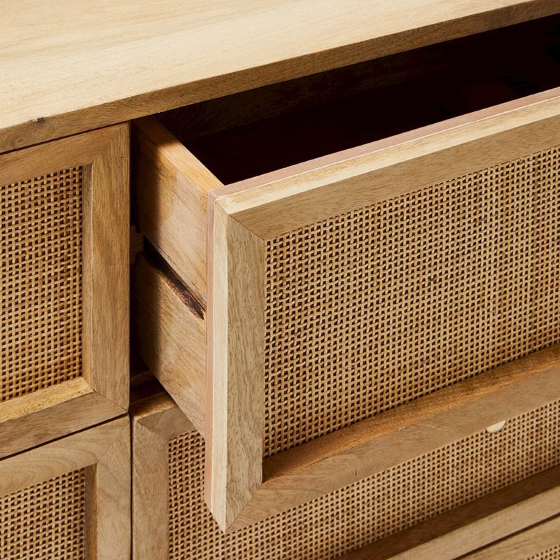 6-Drawer Rattan Chest with Solid Wood Frame