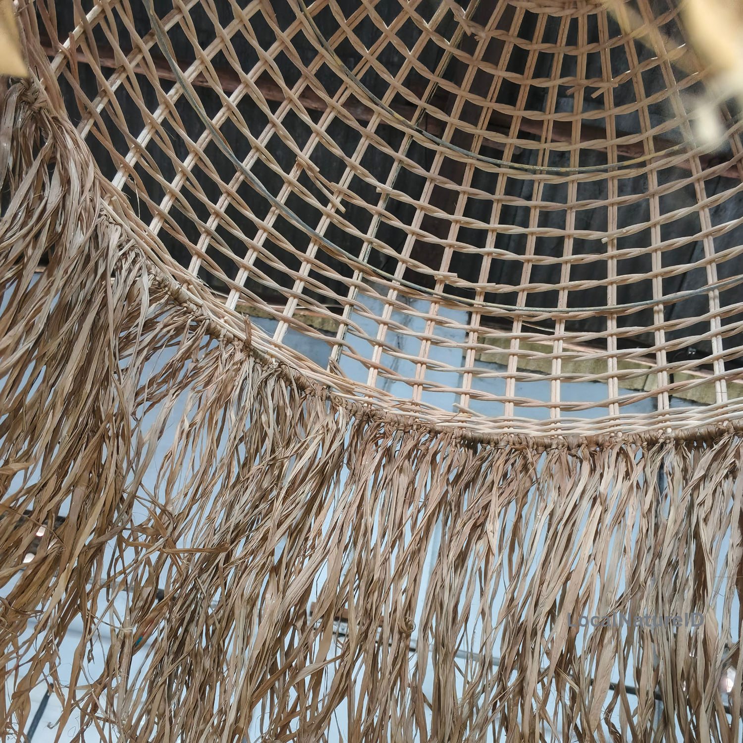 Handcrafted Woven Rattan Pendant Light Shade / Luxury Boho Dome Lampshade with Natural Agel Palm Fiber Fringe and Coastal Grass Chandelier Accent